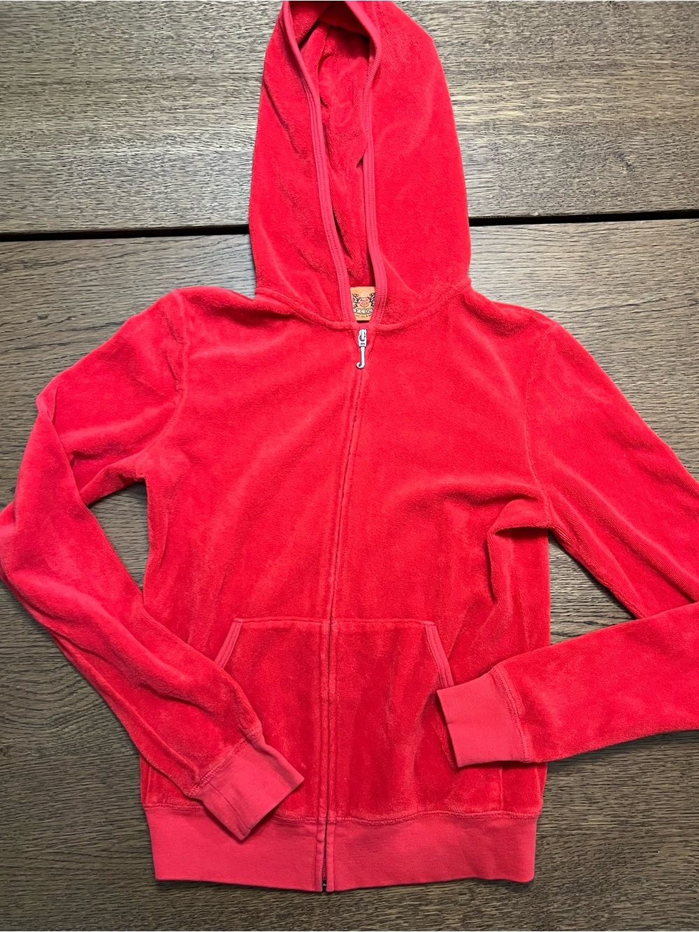 Juicy Couture Vintage Y2K Terry Cloth Hoodie Zip Up Red Size Small Made In USA